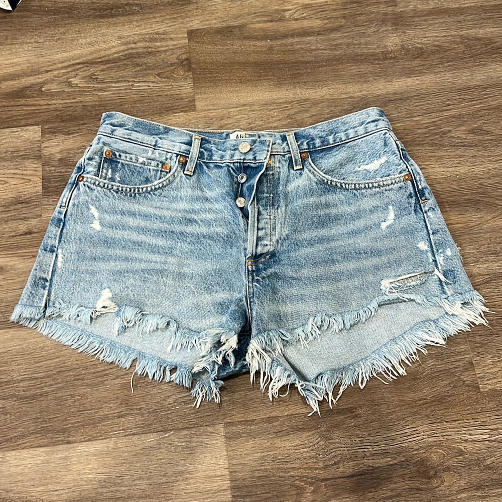 Agolde Light Blue Distressed Jean Shorts